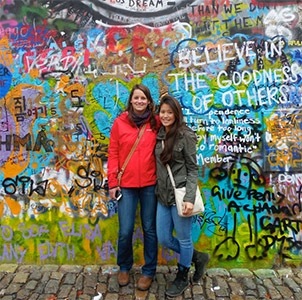 Students in front of graffiti wall